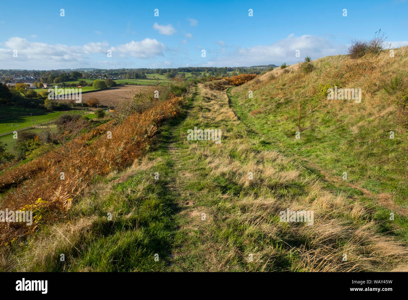 Die Stadtmauern der Alten hillfort Oswestry, Shropshire, England, Großbritannien Stockfoto
