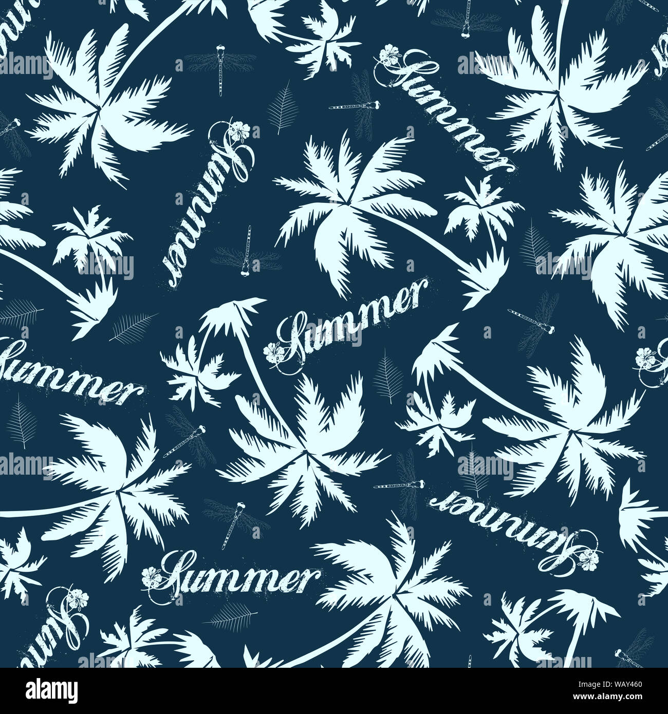 Nahtlose Muster Palme und Sommer text Design schwarz Stockfoto