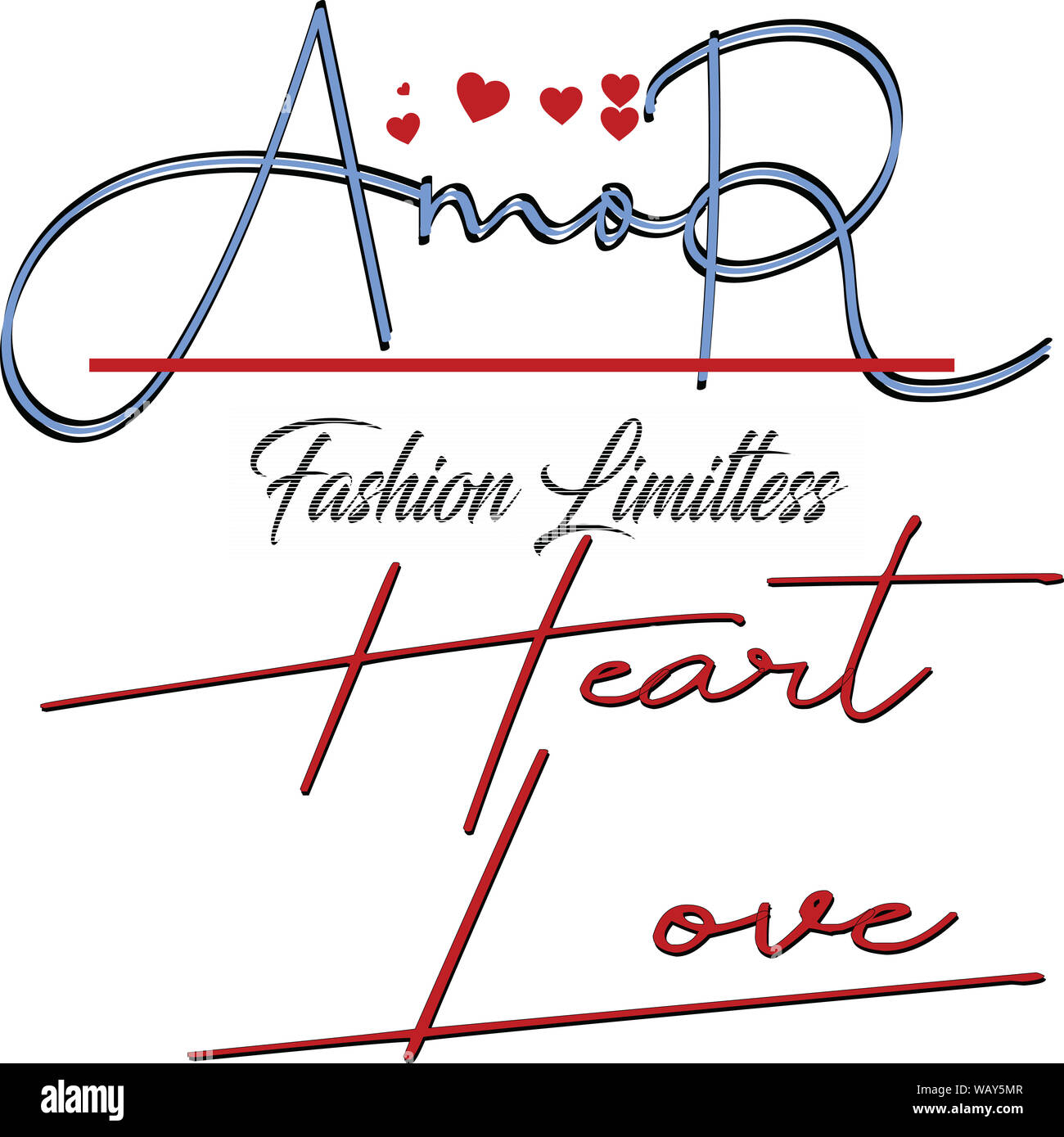 Trendige Mode T-Shirt Druck für textile amor Mode grenzenlos Design Pattern. Stockfoto