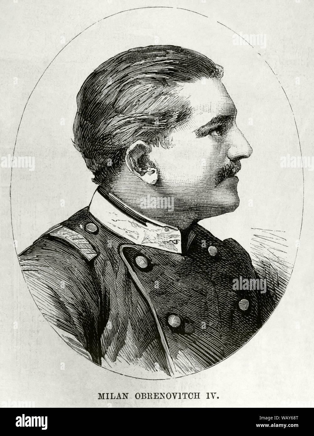 Milan Obrenovic (1854-1901). Rouler Serbiens von 1868 bis 1889, erster als Prinz Mailand IV (1868-1882) und später als König Milan I (1882-1889). Portrait als Prinz Mailand IV. Gravur. La Ilustracion Española y Americana, 15. Juli 1876. Stockfoto