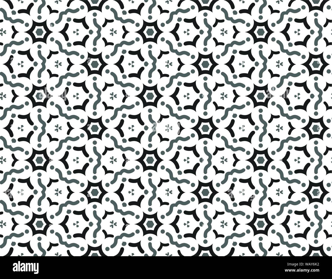 Vektor nahtlose geometrische Muster. Schwarz und Grau wellenförmige Linien, Formen auf weißem Hintergrund. Stock Vektor