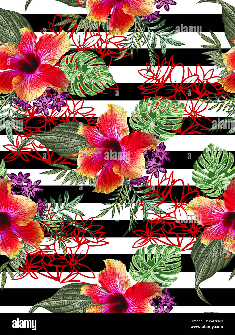 Tropische Blume mit Blatt nahtlose Muster Stockfoto