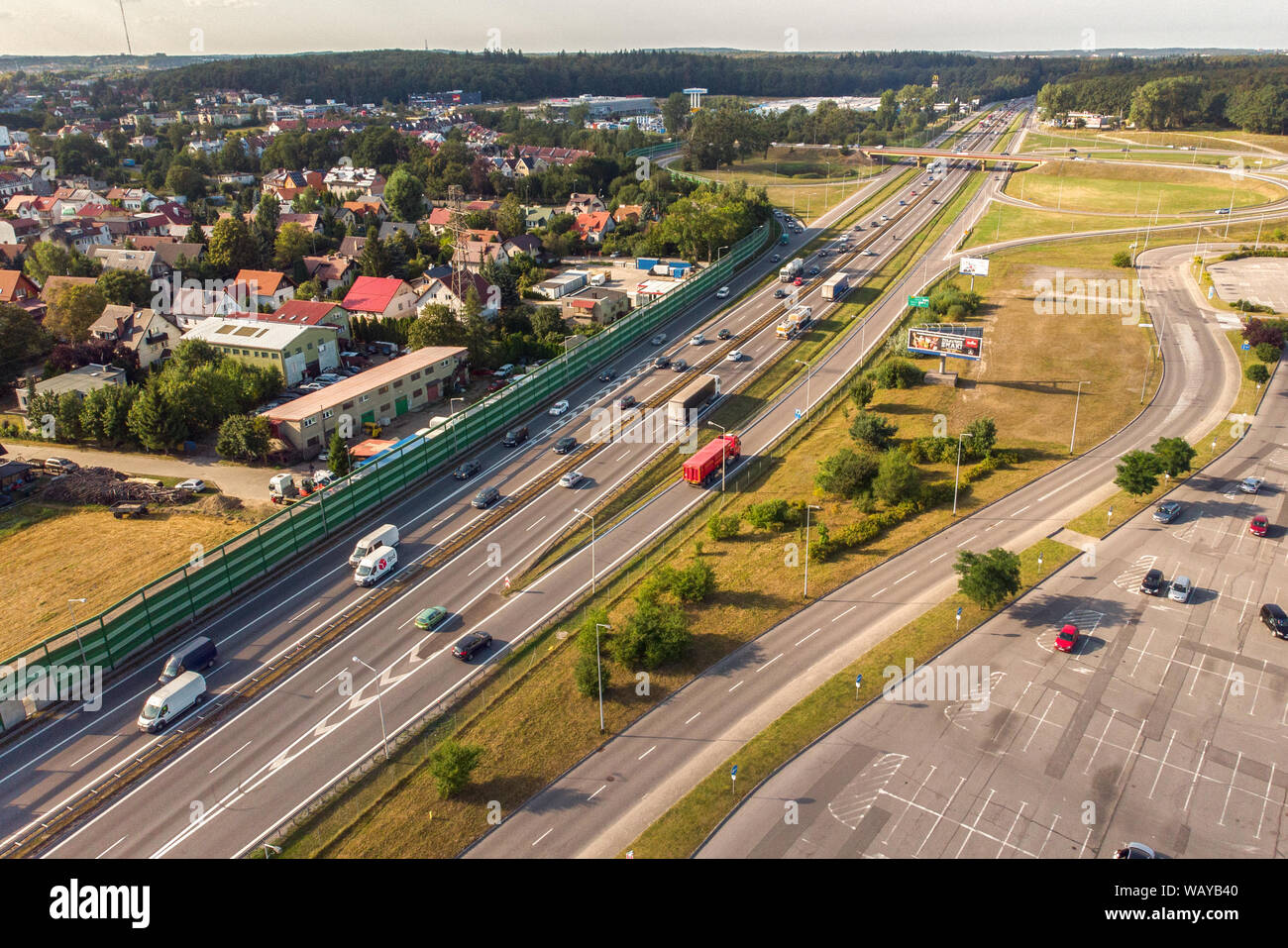 Danzig, Polen - 21 August, 2019: Autobahn Luftbild Stockfoto