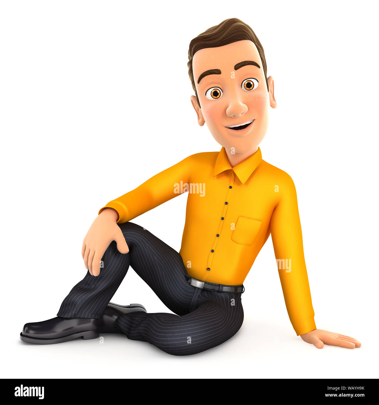 3d Mann sitzen auf dem Boden, Illustration mit isolierten weißen Hintergrund Stockfoto