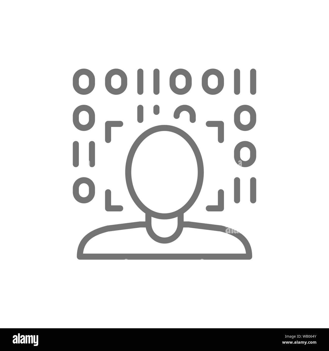 Biometrische Gesichtserkennung überprüfung Symbol Leitung scannen. Auf weissem Hintergrund Stock Vektor