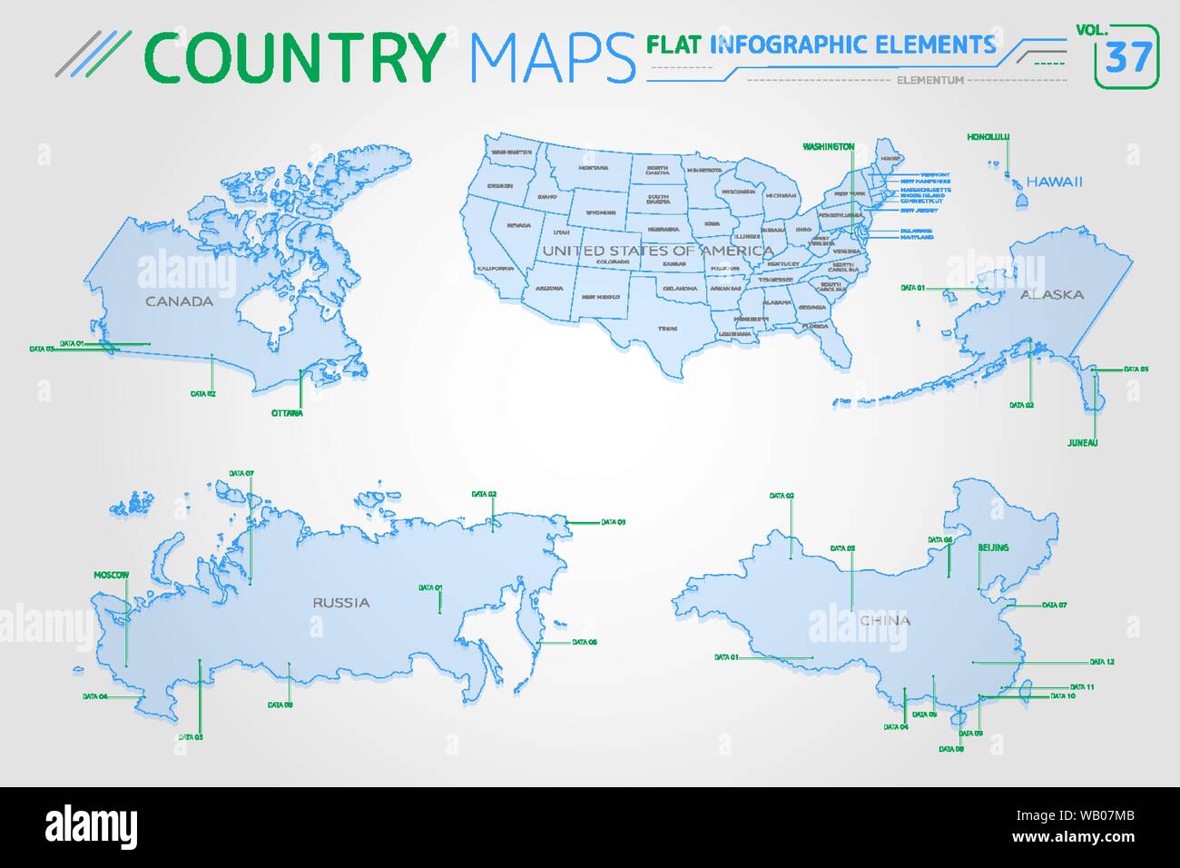 Flache Vektorkarten Sammlung mit infografik Elemente. Stock Vektor