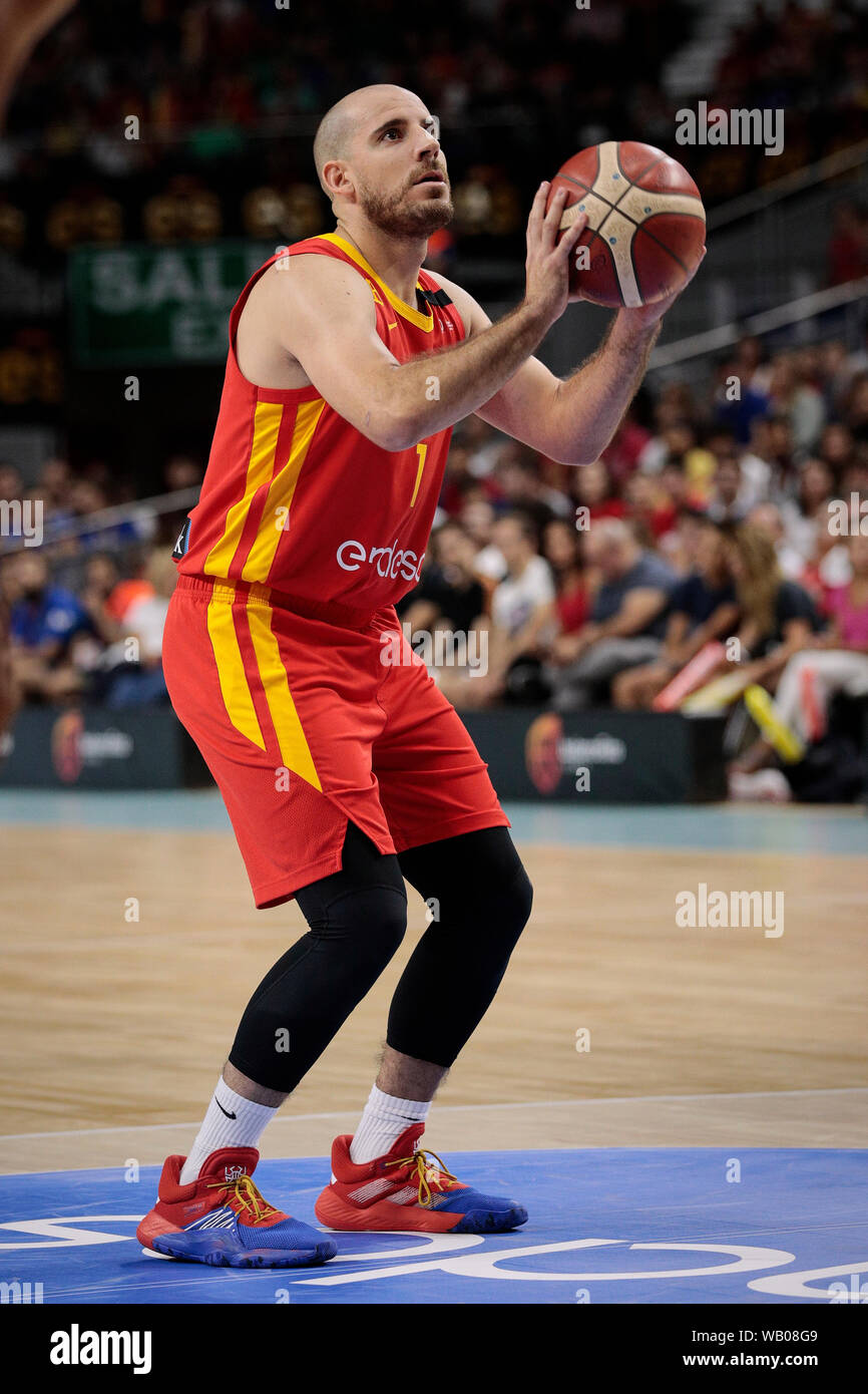 Quino Colom Spanien in Aktion während der Freundschaftsspiel zwischen Spanien und in der Dominikanischen Republik bei WiZink Zentrum in Madrid gesehen. (Endstand; Spanien 102 -70 Dominikanische Republik) Stockfoto