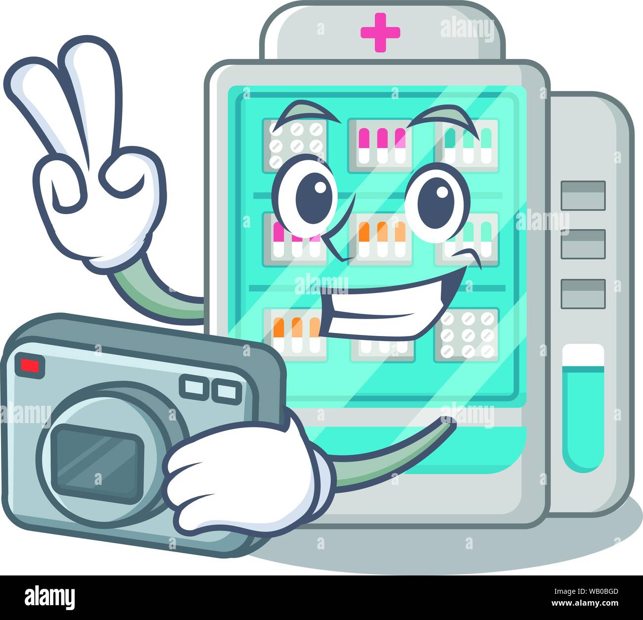 Fotograf Arzneimittel Automaten isoliert die Karikatur Stock Vektor