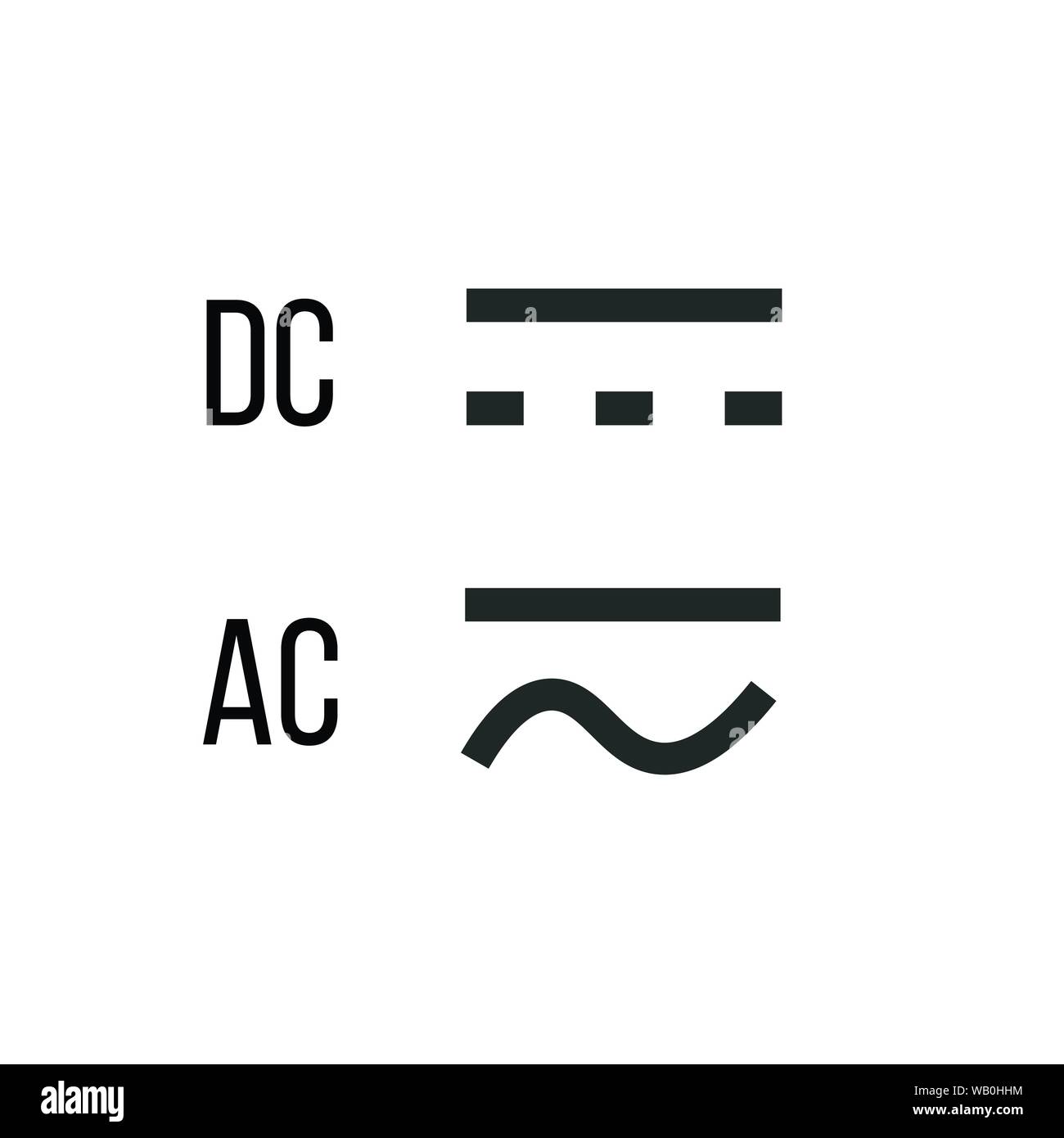 Gleich Und Wechselstrom Dc Und Ac Symbol Zeichen Vector Illustration Isoliert Auf Weiss Stock Vektorgrafik Alamy