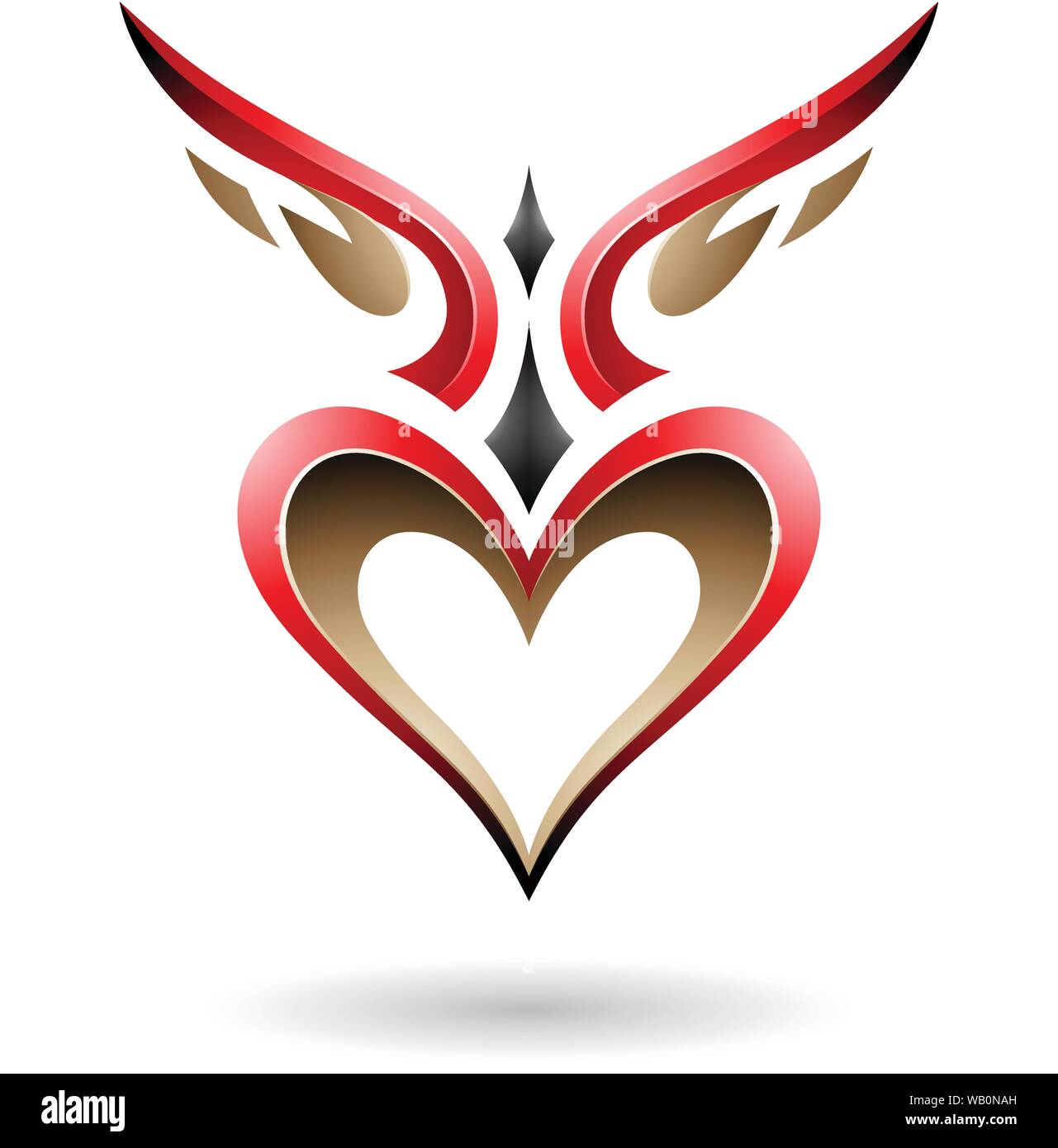 Vector Illustration der rote Vogel wie Winged Herz mit einem Schatten isoliert auf weißem Hintergrund Stock Vektor