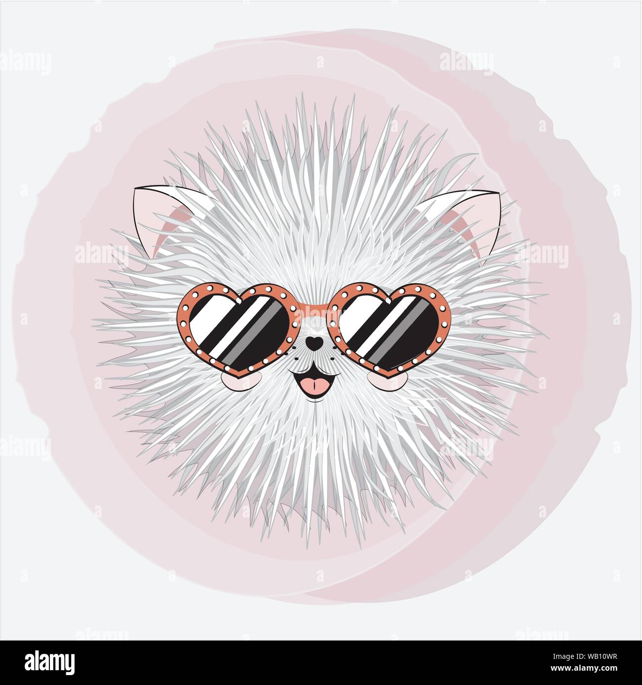 Cartoon runde Flauschige stilisierten weißen Katze in Sonnenbrille, Kätzchen. Können für den t-shirt Druck verwendet werden, Kinder tragen Fashion design, Baby Dusche; Einladung Karte. Stock Vektor