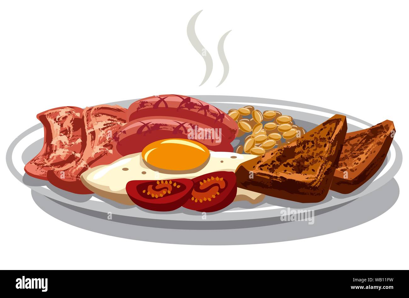 Illustration des traditionellen englischen Frühstück mit Spiegeleiern und Speck Stock Vektor