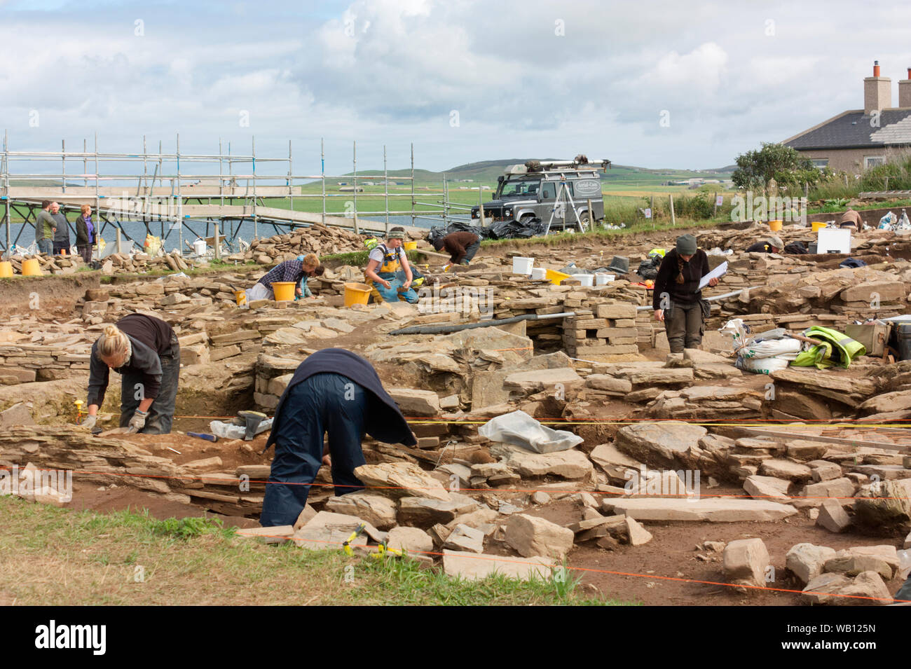 Ness von Brodgar archäologische Ausgrabung, Orkney Stockfoto