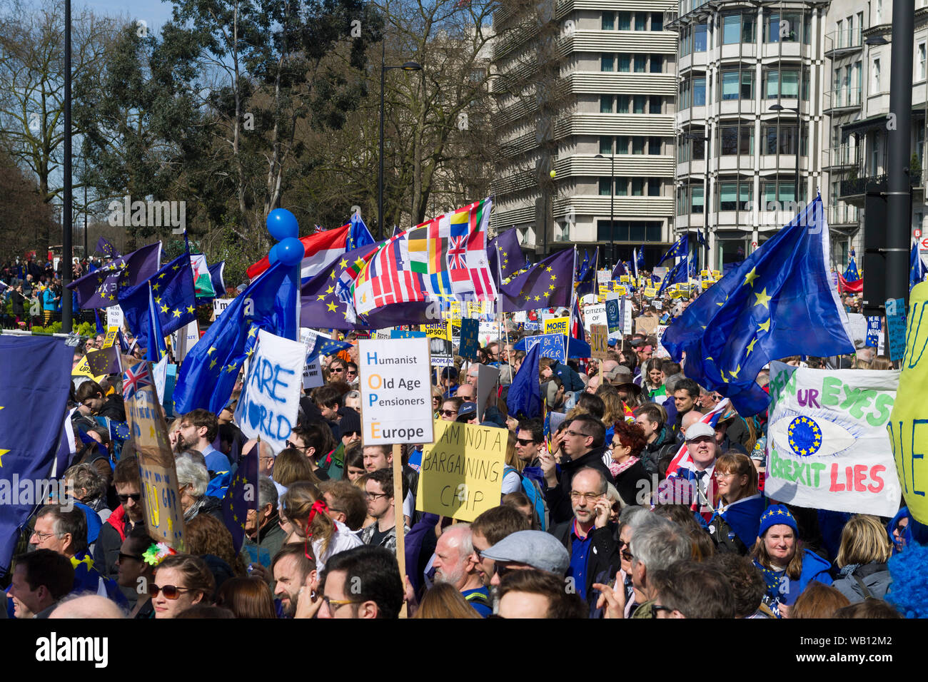 Unite für Europa, Pro-Europäische Union März, Park Lane, London, Großbritannien. Unite für Europa, ist eine Organisation, welche pro EU und wollte nie Brexi Stockfoto