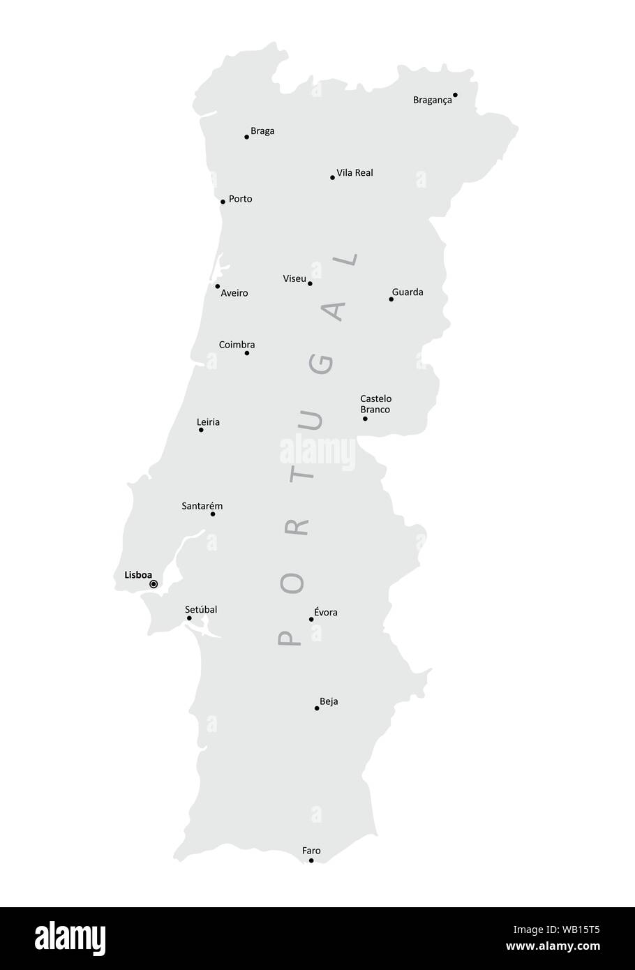Karte von Portugal mit den wichtigsten Städten Etiketten Stock Vektor