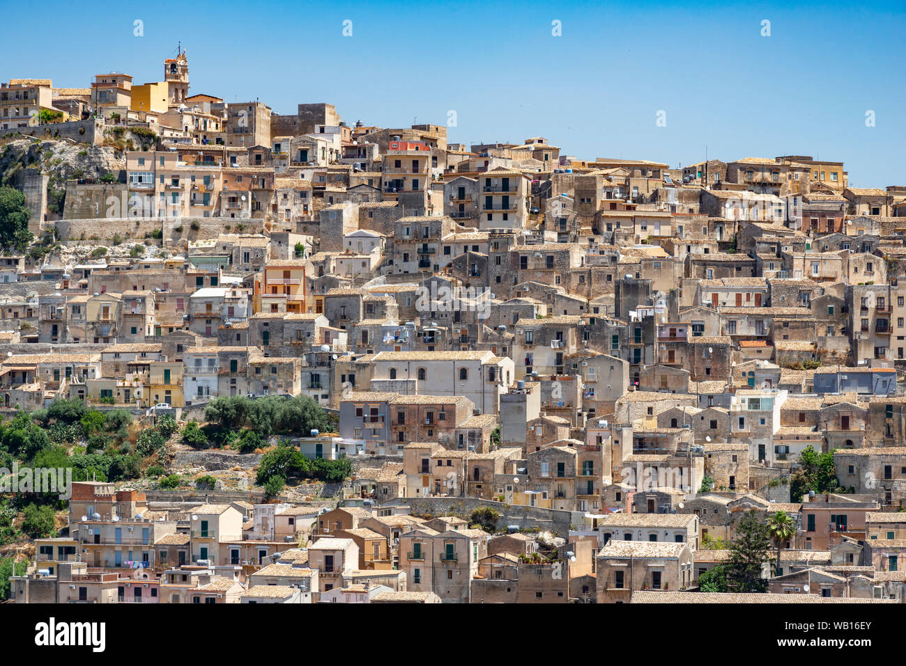 Blick über das historische Zentrum von Modica, einem UNESCO-Weltkulturerbe. Südosten von Sizilien. Italien. Stockfoto