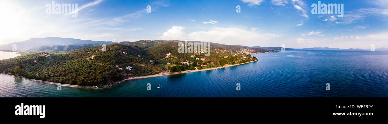 Griechenland, Ägäis, Pagasäischen Golf, Panoramaaussicht in Afissos in der Dämmerung Stockfoto