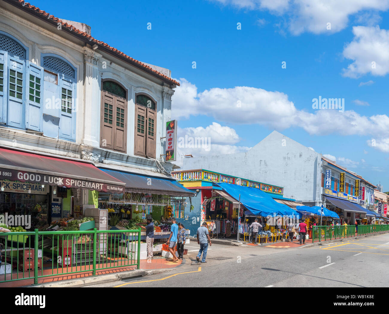 Geschäfte auf Büffel Straße in Little India, Singapore City, Singapur Stockfoto