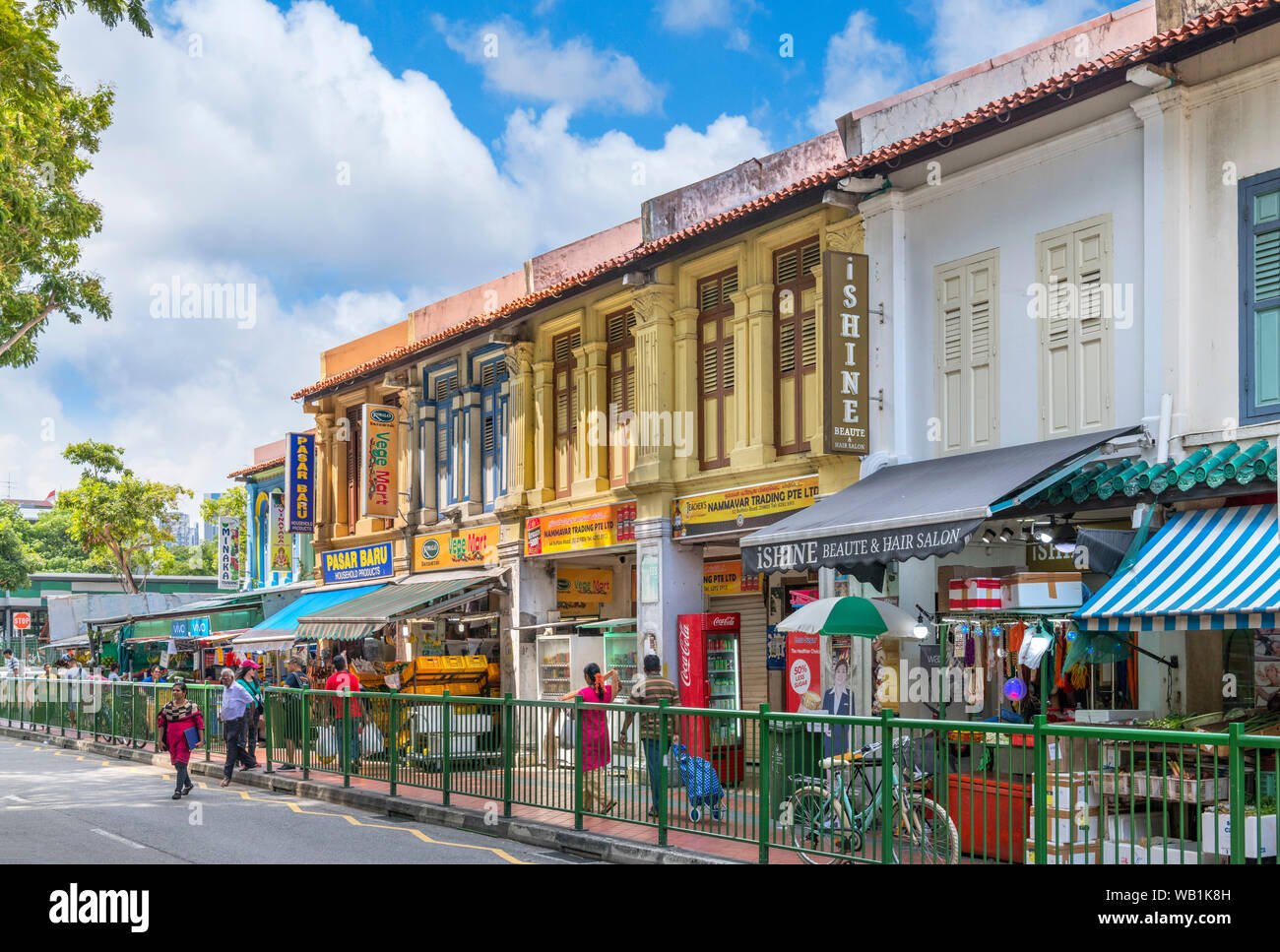 Geschäfte auf Büffel Straße in Little India, Singapore City, Singapur Stockfoto