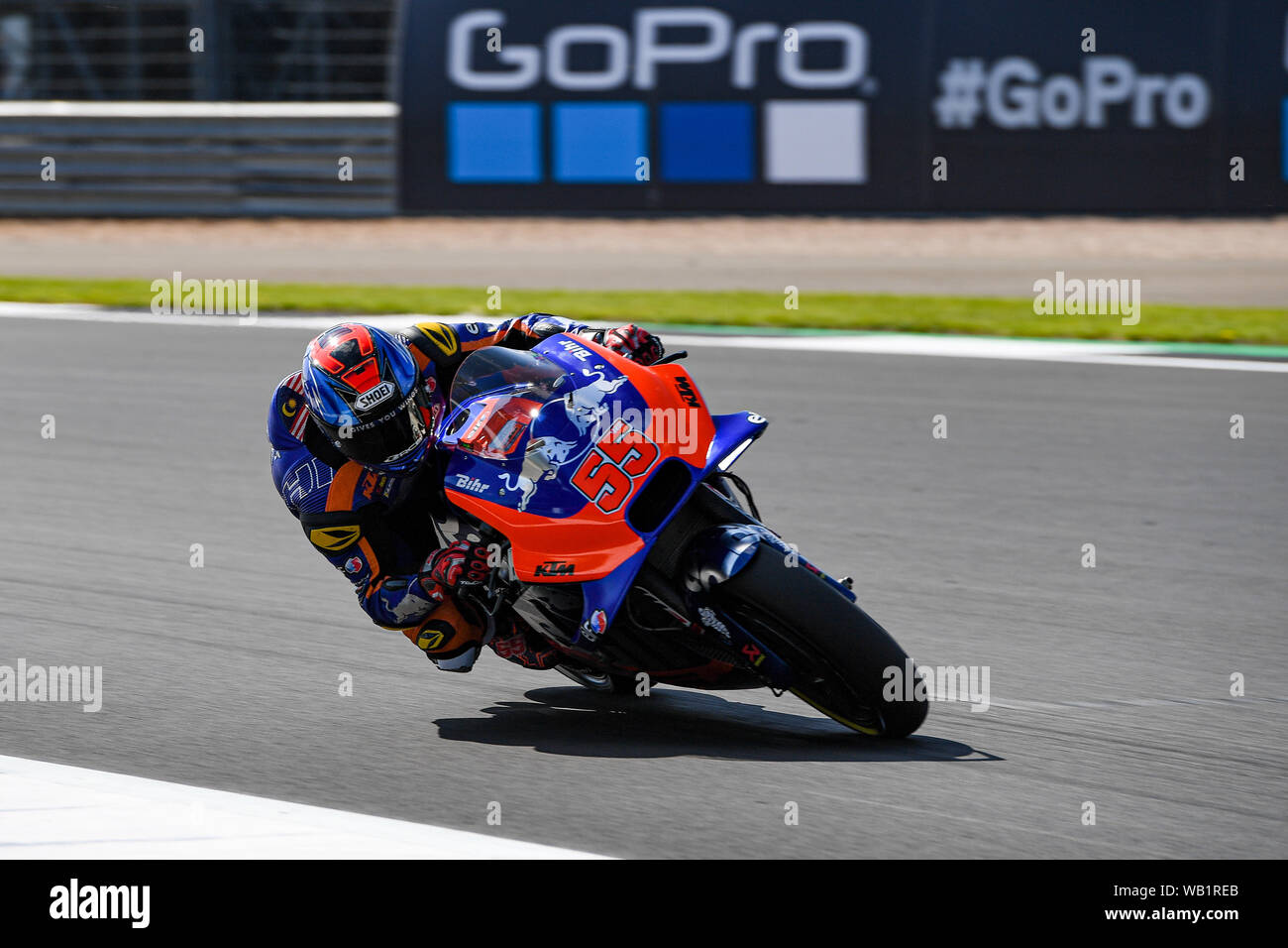 Silverstone, Großbritannien. 23 Aug, 2019. Hafizh Syahrin (MAL) von Red Bull KTM Tech 3 während der Praxis Sitzung 2 der GoPro Britischen Grand Prix in Silverstone am Freitag, den 23. August 2019 in TOWCESTER, ENGLAND. Credit: Taka Wu/Alamy leben Nachrichten Stockfoto