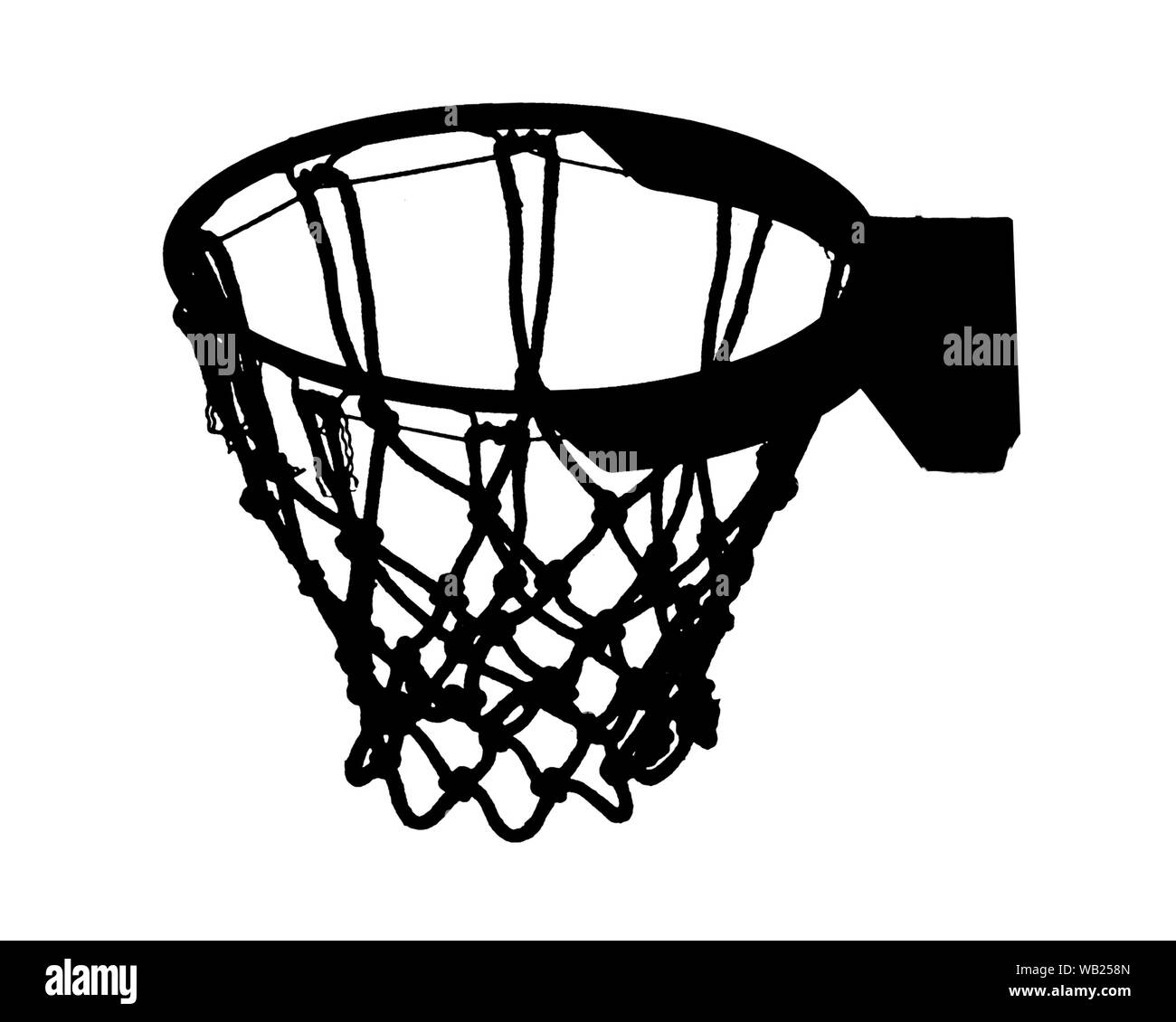 Seitenansicht basketball Korb Grafik Silhouette auf weißem Hintergrund Stockfoto