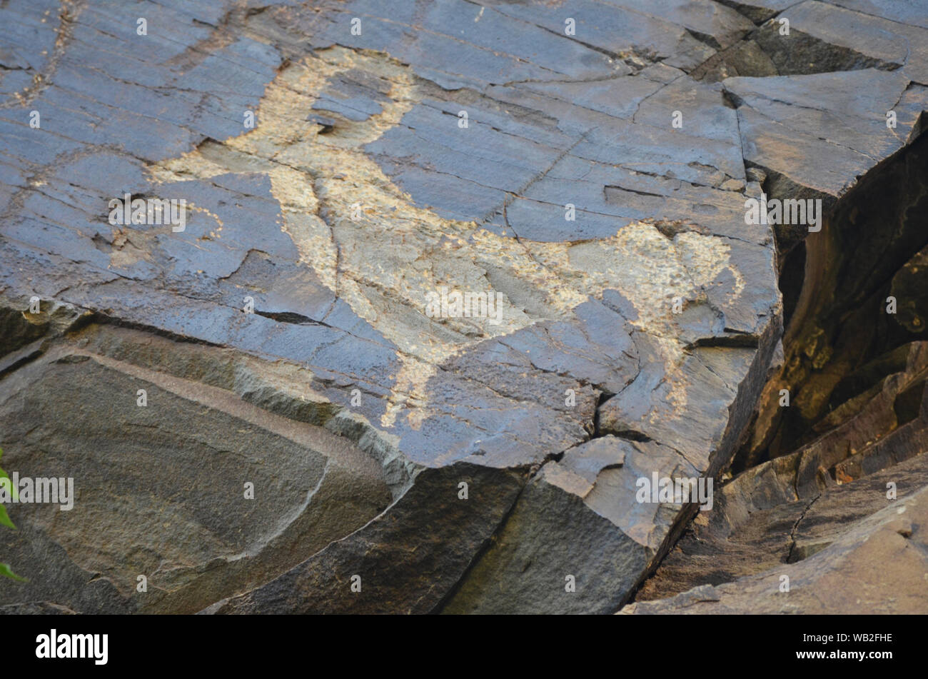 Felszeichnungen in der Nähe des Dorfes Uhum in der Nuratau Berge, zentralen Usbekistan Stockfoto