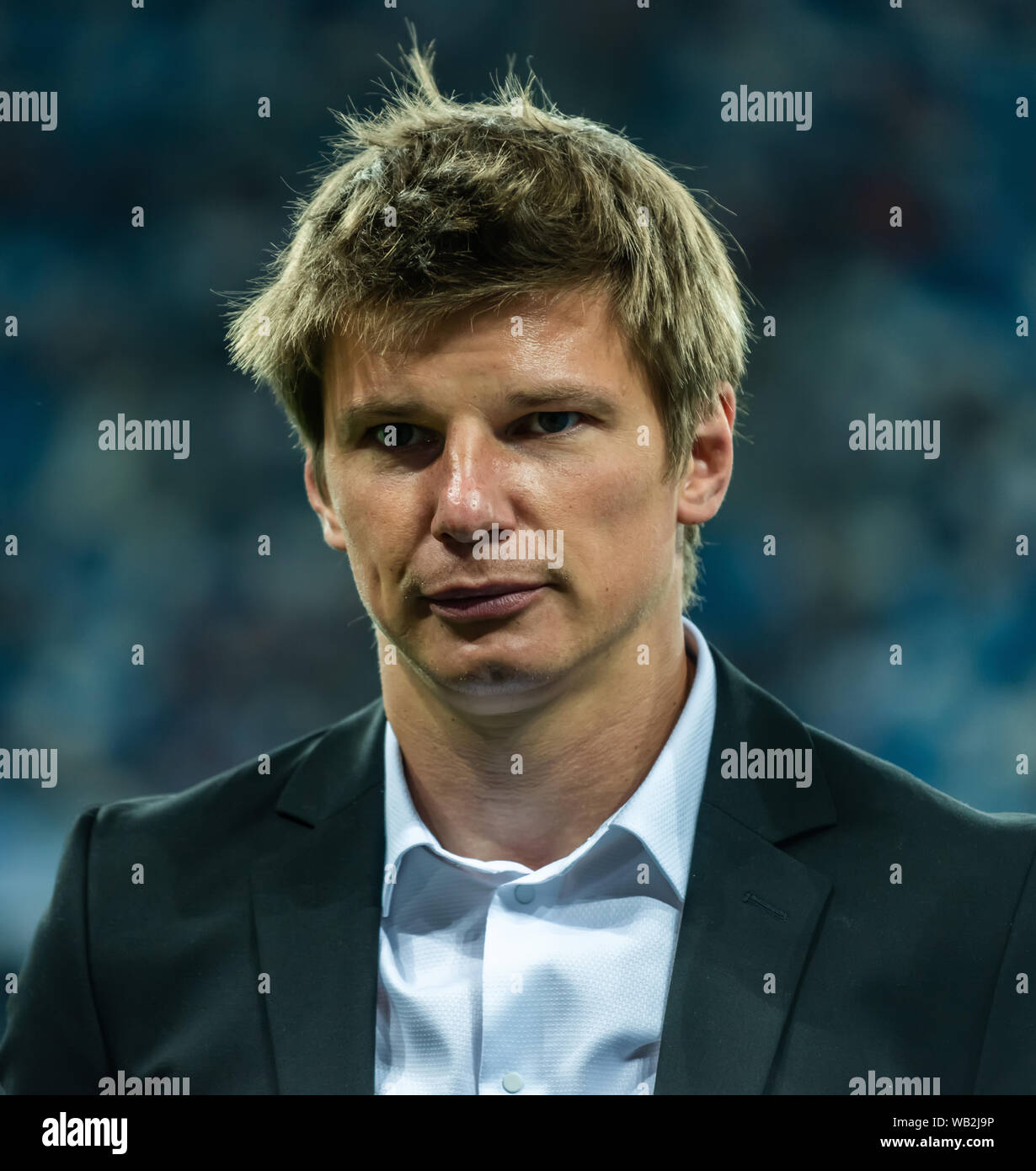 Nischni Nowgorod, Russland - 11. Juni 2019. Pensionierte Russland Fußball-Nationalmannschaft Spieler und aktuell TV-Moderator Andrej Arschawin vor der UEFA Euro 2020 Stockfoto