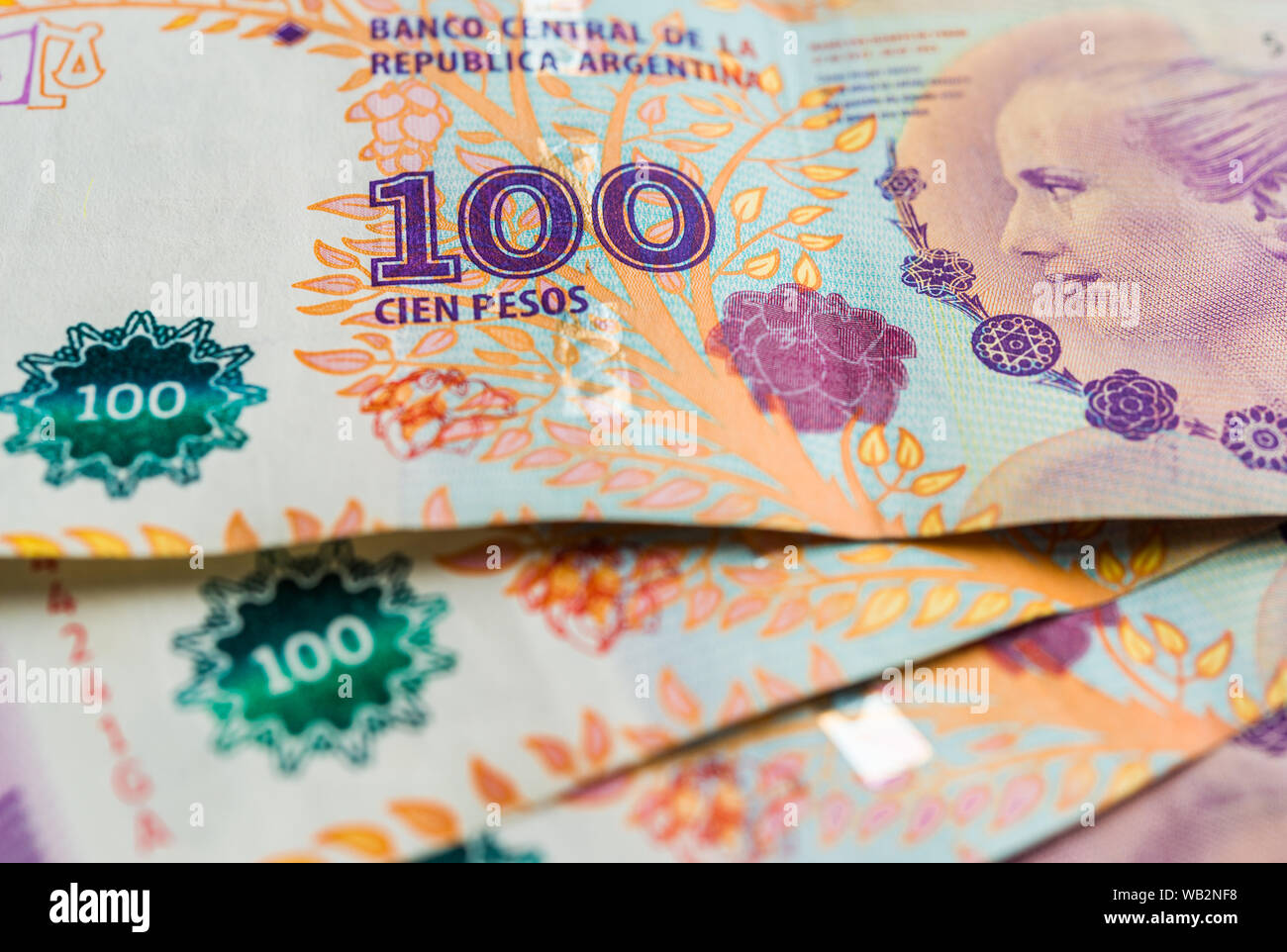 In der Nähe von Argentine Geld, 100 Pesos Rechnungen Stockfoto