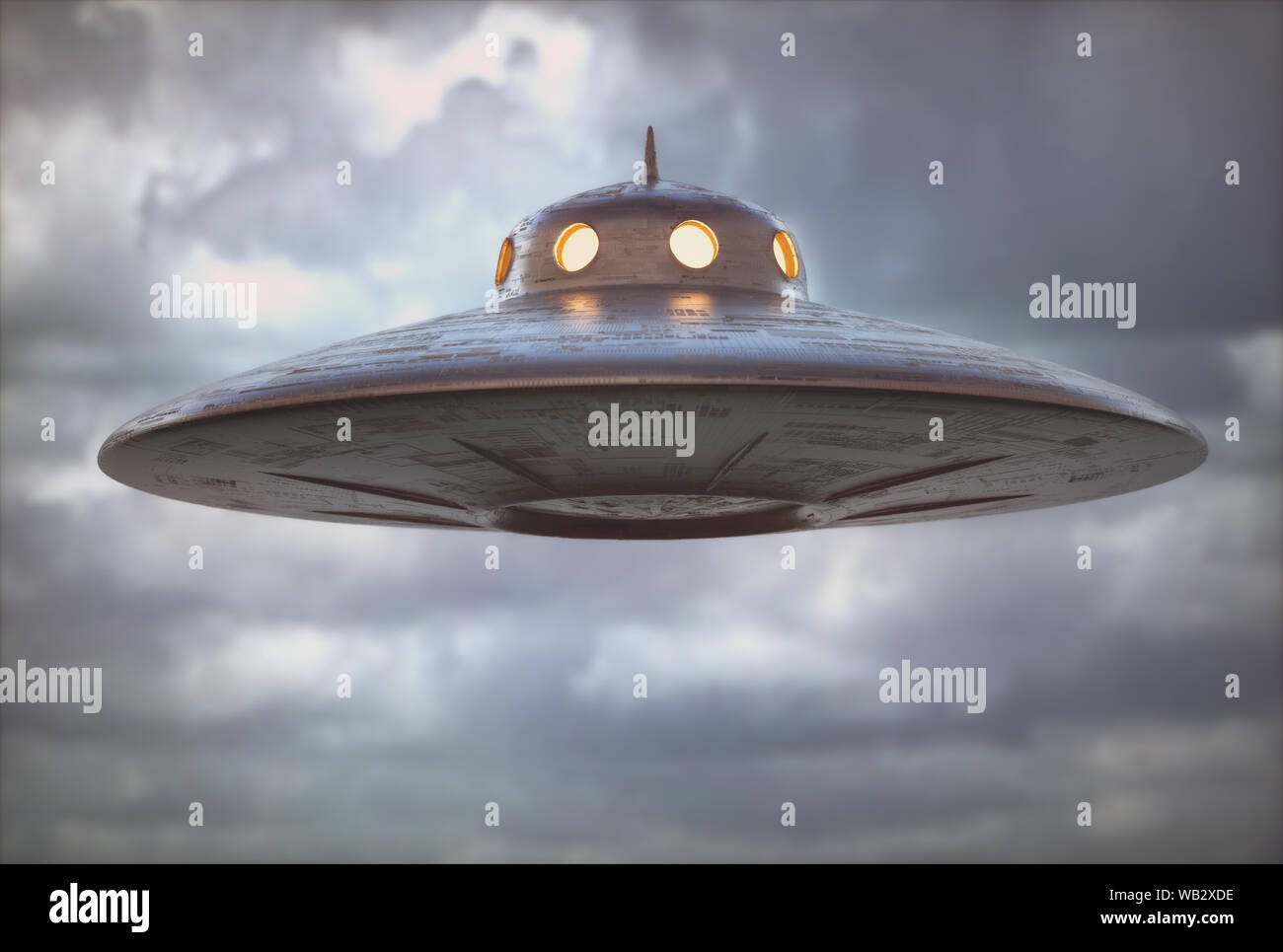 Unbekanntes Flugobjekt (UFO), computer Abbildung. Stockfoto