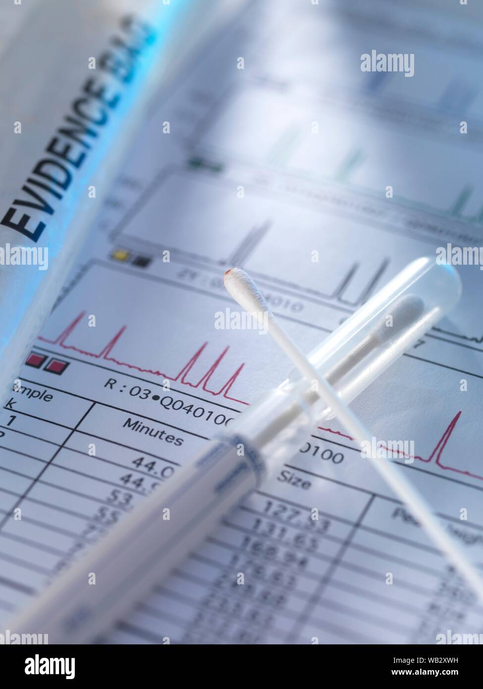 DNA (Desoxyribonukleinsäure) Testergebnisse mit Wattestäbchen. Stockfoto