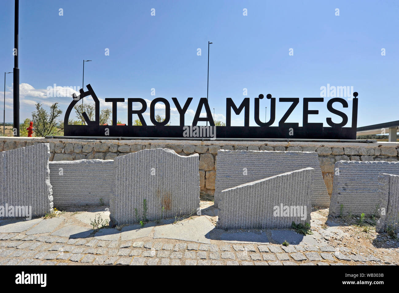 Zeichen außerhalb Troy Museum, Canakkale, Türkei Stockfoto