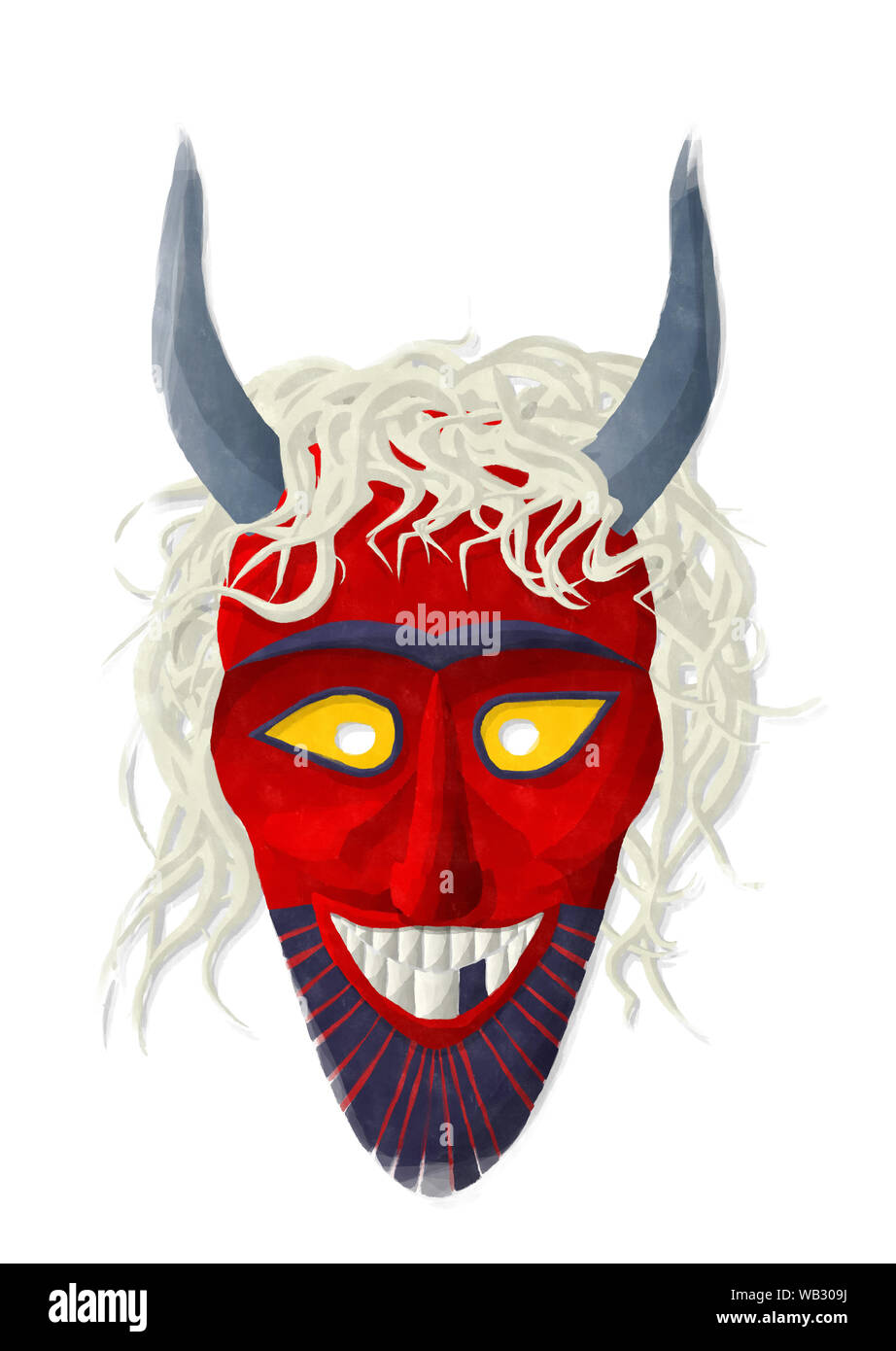 Aquarell stil Zeichnung eines Buso Maske über weißen Hintergrund Stockfoto