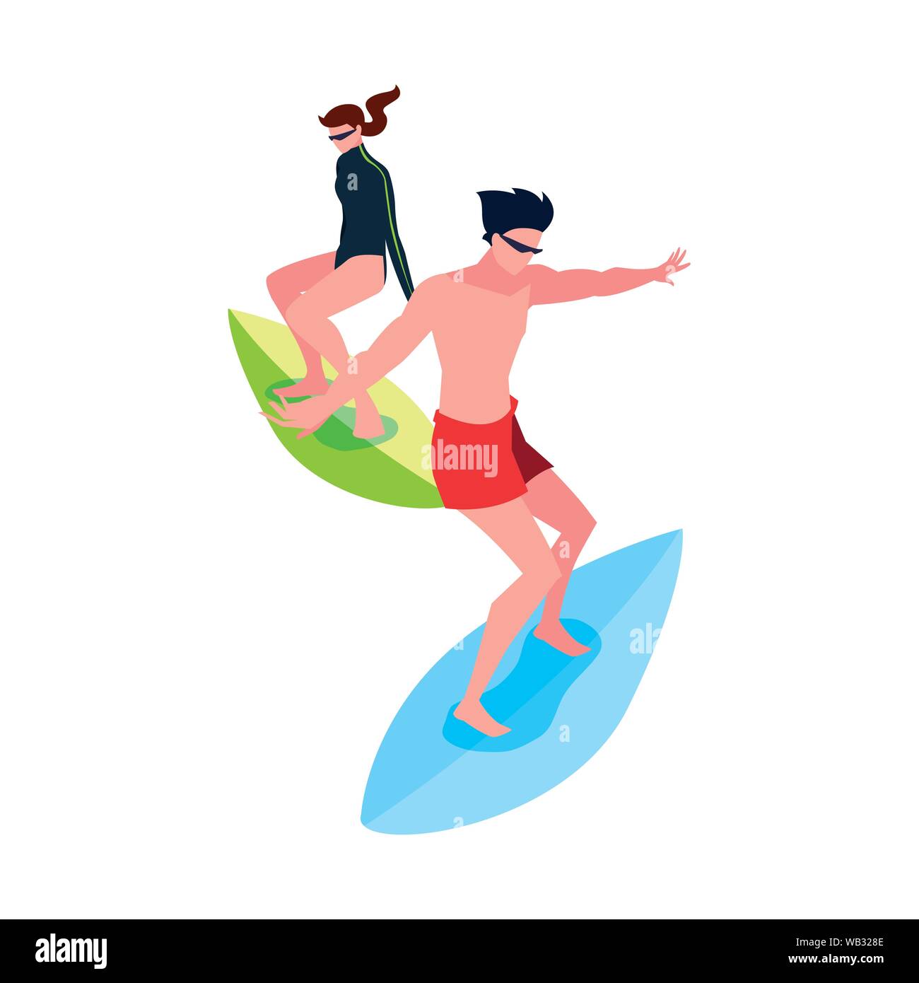 Paar Surfer extreme Sport und Lifestyle Vector Illustration Stock Vektor