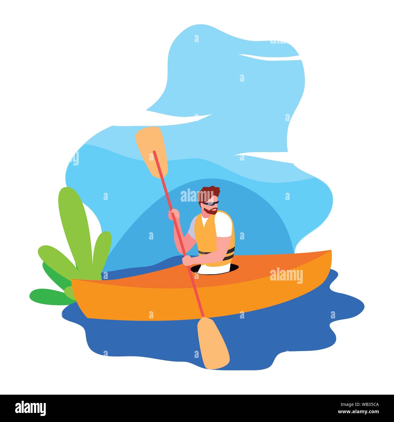 Man paddeln Kajak extreme Sport und Lifestyle Vector Illustration Stock Vektor