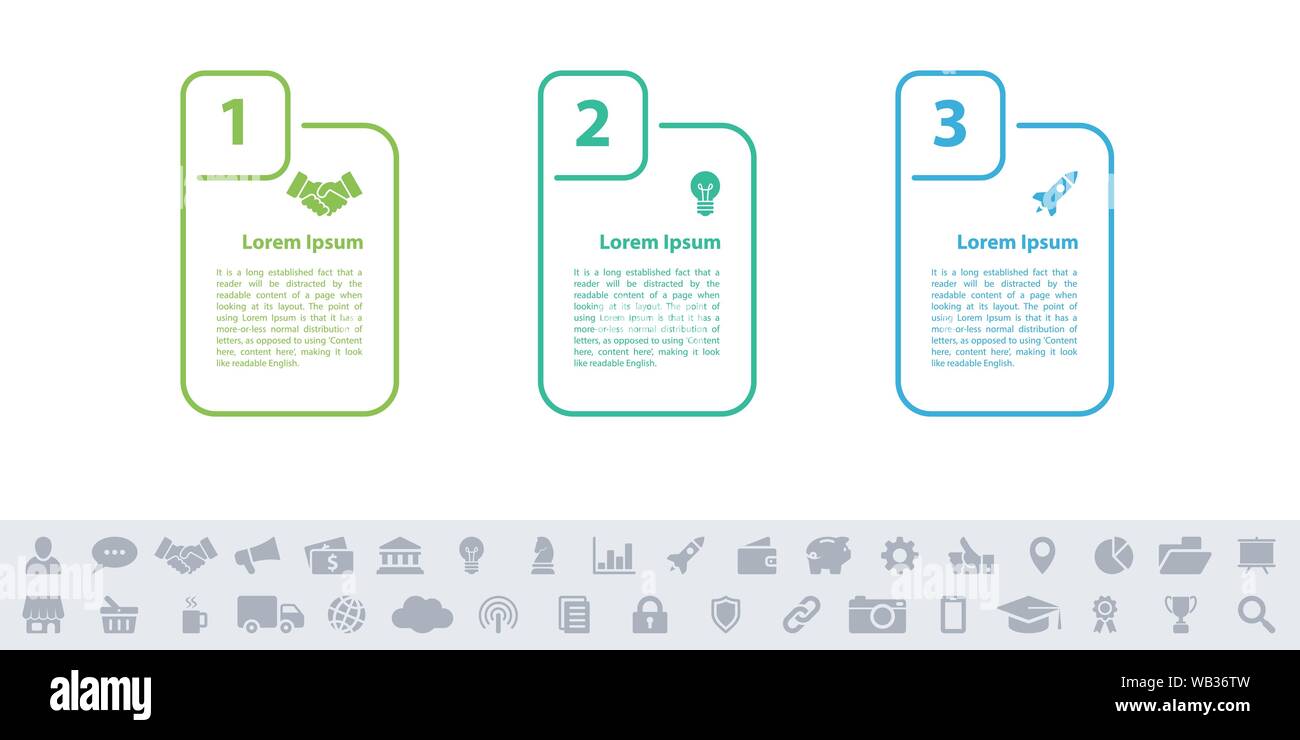 Business Infografik Design Template mit 3 Schritte und Optionen für Prozessdiagramm, Workflow Layout, Dokumentation, infograph und Banner Stock Vektor