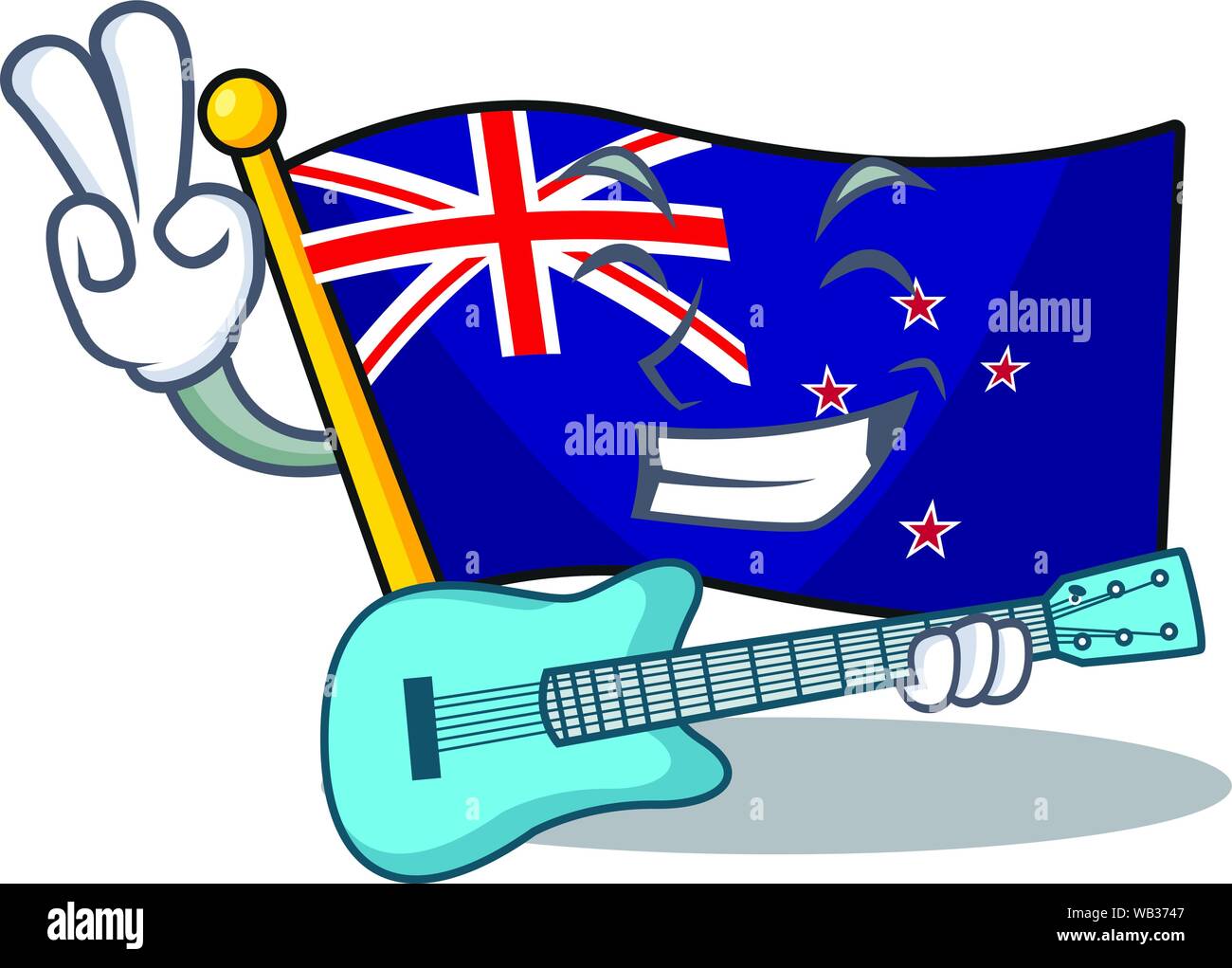 Mit Gitarre Flagge Neuseeland mit cartoon Form Stock Vektor