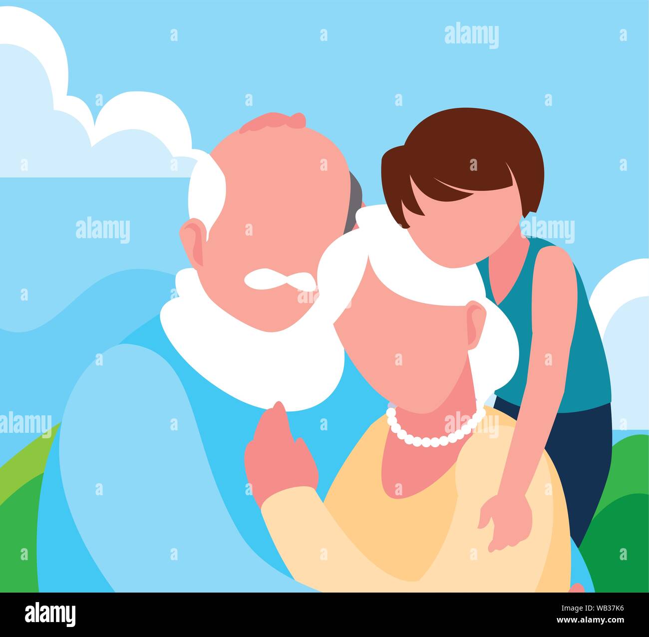 Opa und Oma umarmen mit Enkel - glückliche Großeltern-Tag Vector Illustration Stock Vektor