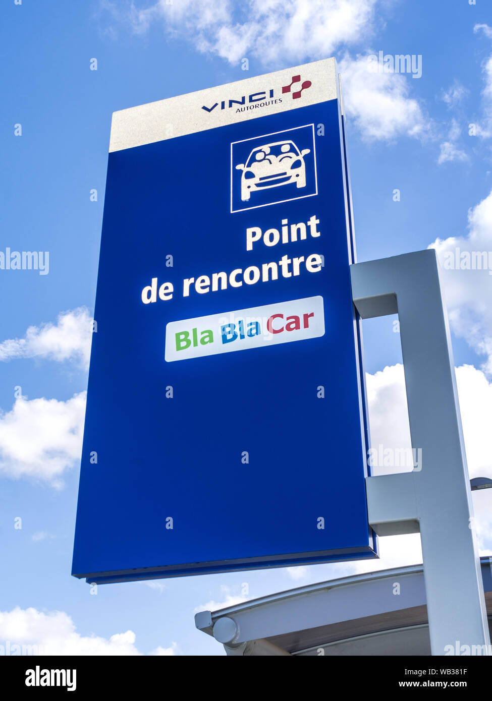 Passagier Pick-up Punkt für "Bla Bla auto car sharing-Chatellerault, Vienne, Frankreich. Stockfoto