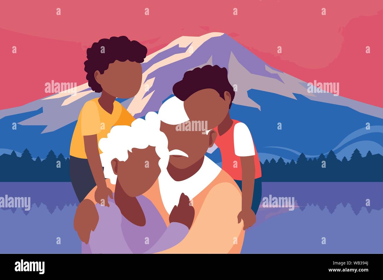 Opa und Oma umarmen mit ihren Grandchildrens - glückliche Großeltern-Tag Vector Illustration Stock Vektor