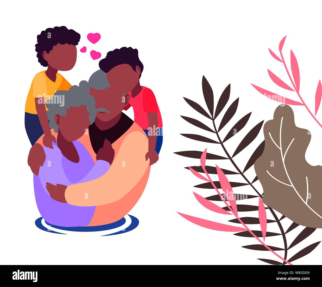 Opa und Oma umarmen mit ihren Grandchildrens - glückliche Großeltern-Tag Vector Illustration Stock Vektor