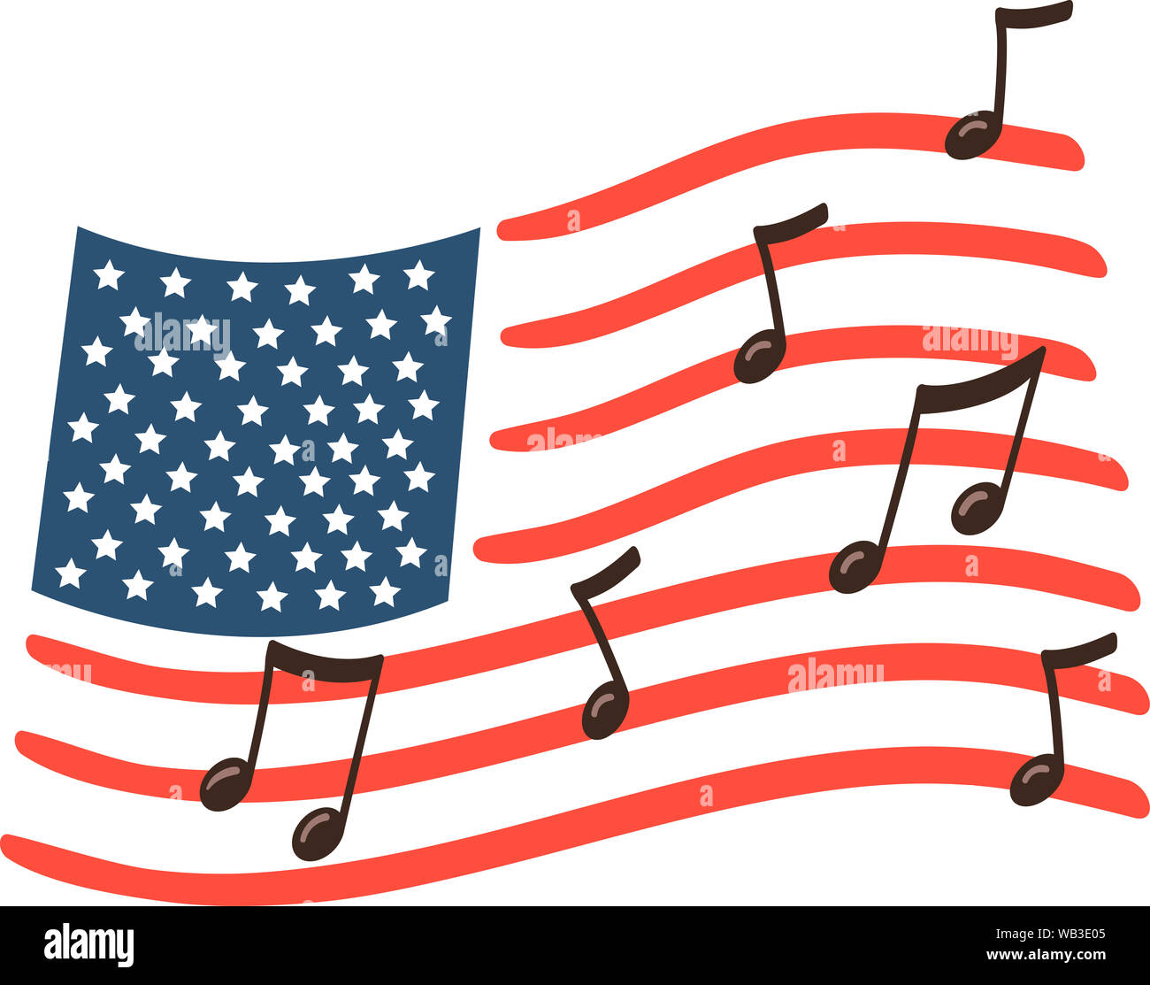 Abbildung: die amerikanische Flagge mit Noten Stockfoto