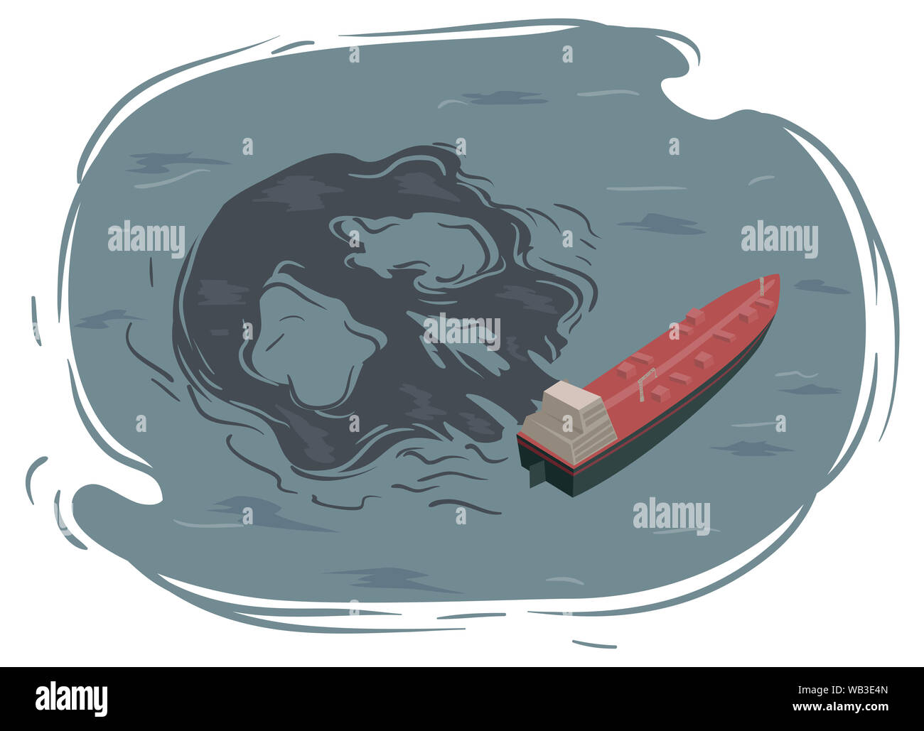 Abbildung: ein Öltankschiff, das Schiff mit Ölkatastrophe geformt wie Schädel Stockfoto