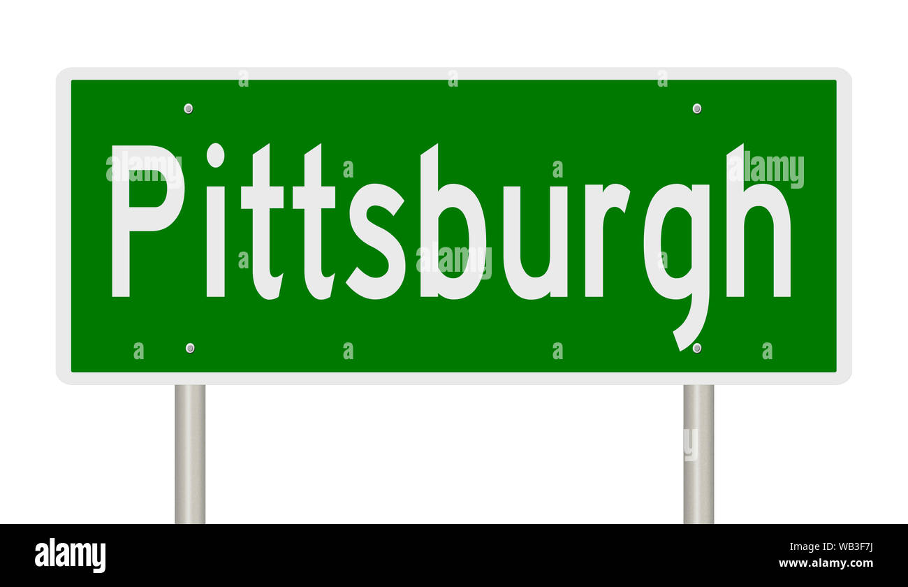 Rendering von einem grünen Hinweisschild für Pittsburgh, Pennsylvania Stockfoto