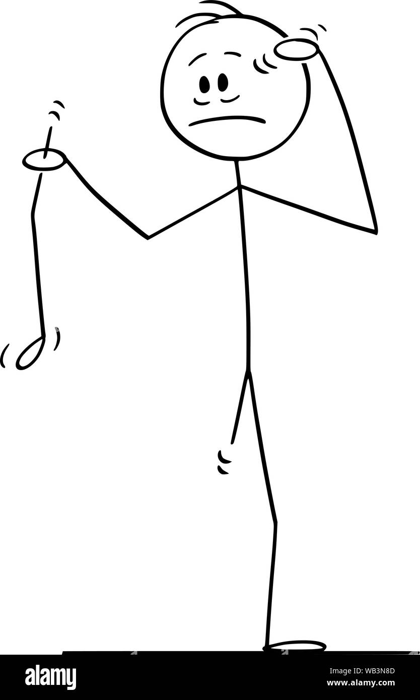 Vektor cartoon Strichmännchen Zeichnen konzeptionelle Darstellung der Mann oder Geschäftsmann sein Bein halten und denken über den Unfall. Stock Vektor