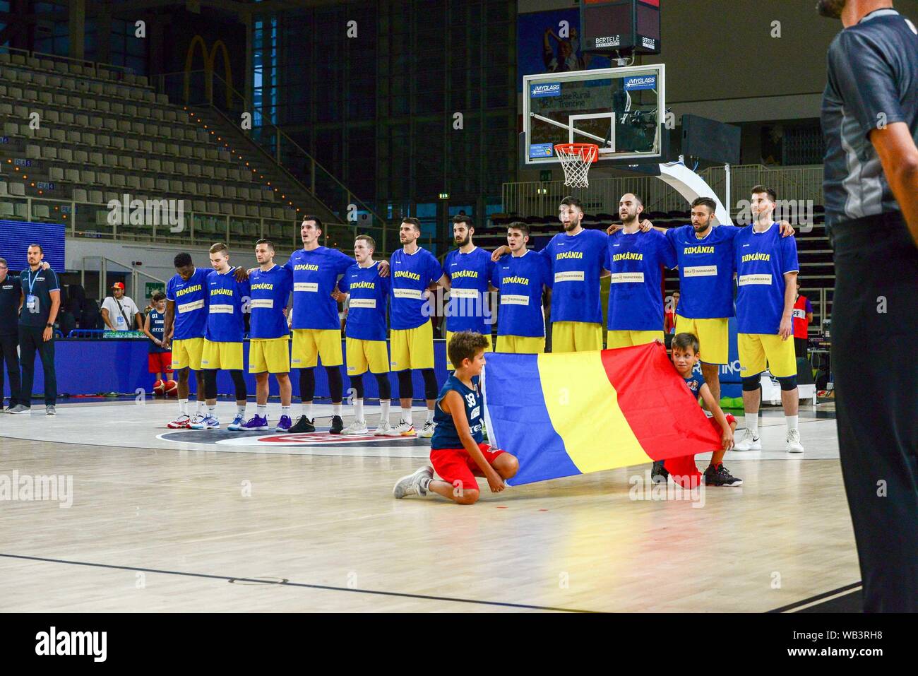 Rumänien während Trentino Korb Schale - Italien gegen Rumänien, Trento, Italien, 30. Juli 2019, Basketball Italien Basketball Nationalmannschaft Stockfoto