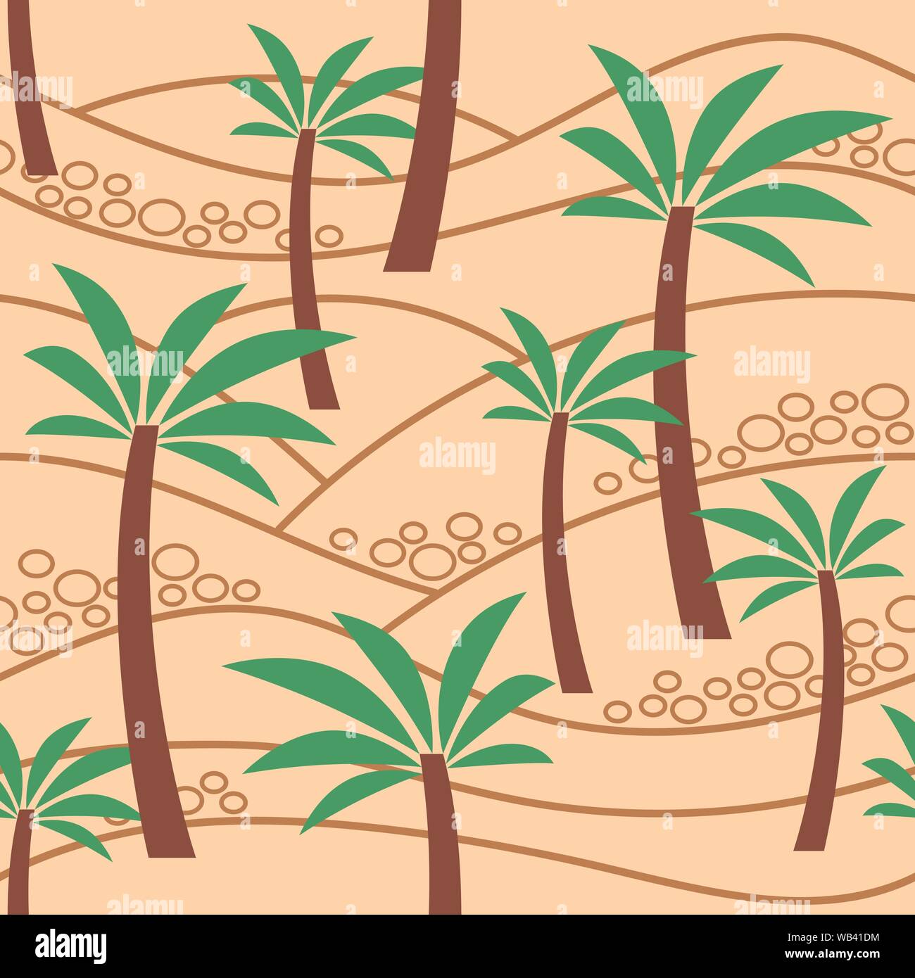 Nahtlose Muster mit Palmen im Sand. Vector EPS 10. Freistellungsmaske angewendet. Dieses Muster steht als Muster. Stock Vektor