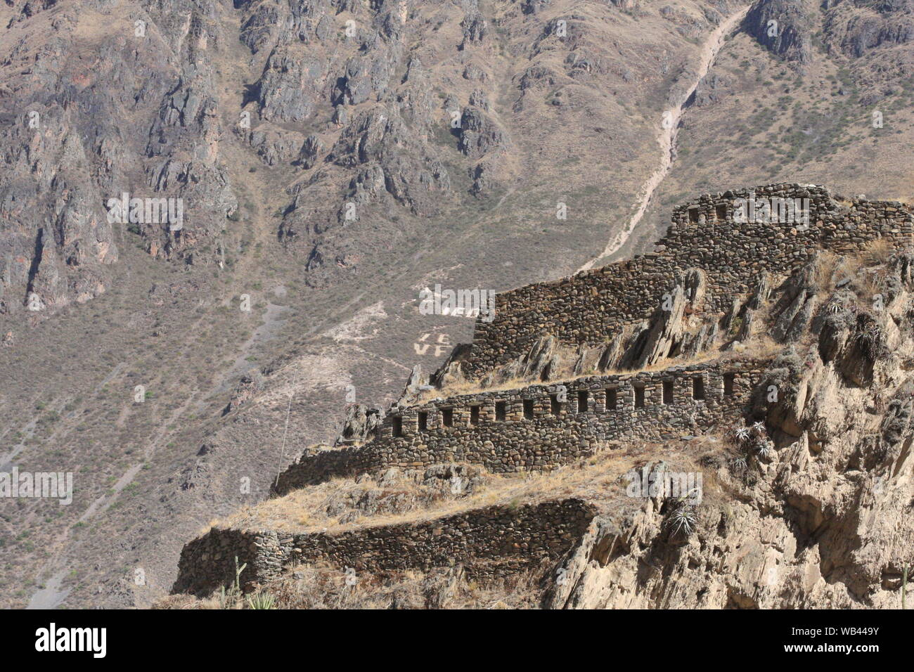 Blick auf die Ruinen von Pisac in Peru Stockfoto