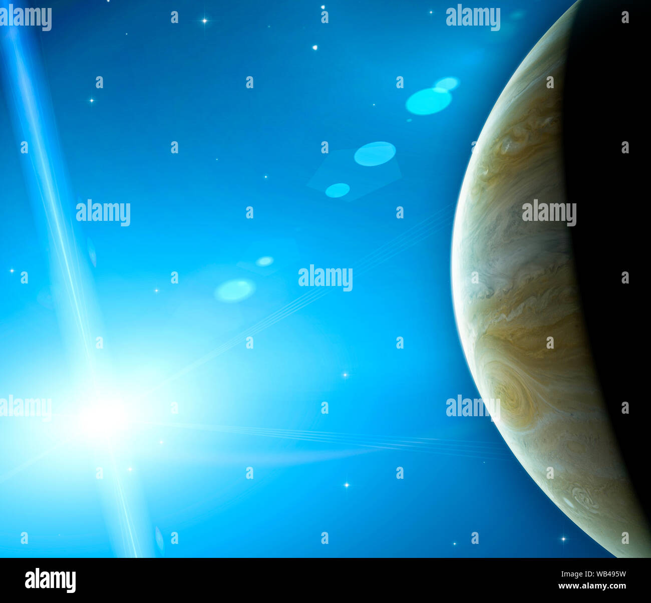 Blick auf Jupiter und Juno, NASA-Raumsonde umkreisen den Planeten. Es