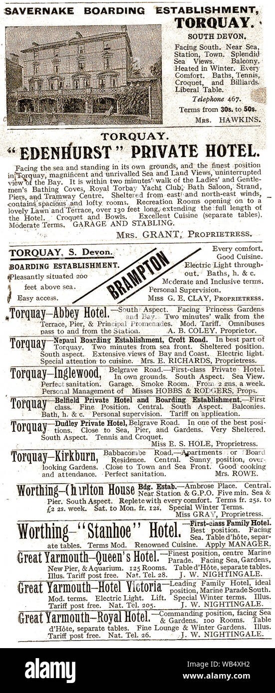 Pre WWI German Hotels & Ferienanlagen (1911) - Savernake, Torquay (dargestellt) + andere in Torquay, Worthing & Great Yarmouth. Stockfoto