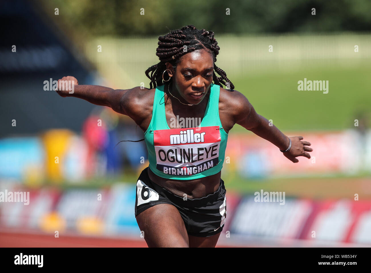 Birmingham, Großbritannien. 24 Aug, 2019. Ogunleye während 100 m Heizt der Womesn am Muller Britischen Meisterschaften im Alexander Stadium, Birmingham, England am 24. August 2019. Foto von Jodi Hanagan. Nur die redaktionelle Nutzung, eine Lizenz für die gewerbliche Nutzung erforderlich. Keine Verwendung in Wetten, Spiele oder einer einzelnen Verein/Liga/player Publikationen. Credit: UK Sport Pics Ltd/Alamy leben Nachrichten Stockfoto